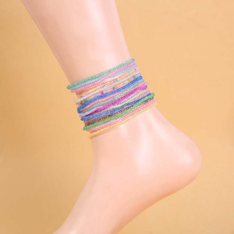 Joyas transfronterizas europeas y americanas, verano, perlas luminosas de colores de todo fósforo, tobillera de cuentas de arroz, pulsera creativa simple, marea de playa multiusos