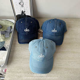 时尚简约alo牛仔印记胶棒球帽子夏季休闲百搭素颜遮阳鸭舌帽子女