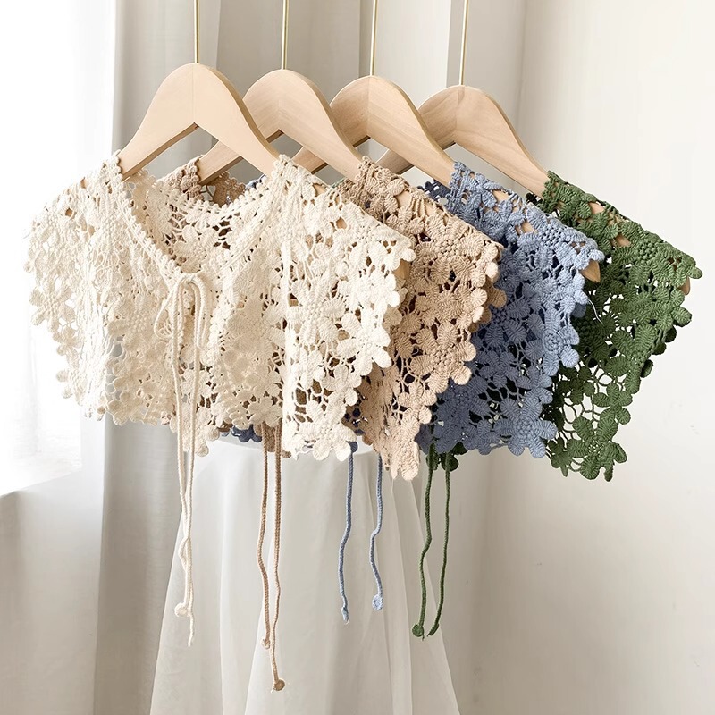 Crochet Hollow-Out Shawl for Women, Outerwear Accessory for Shirts and Dresses, Lace Collar, Fake Collar, Summer Thin Capelet, Neck Scarf
