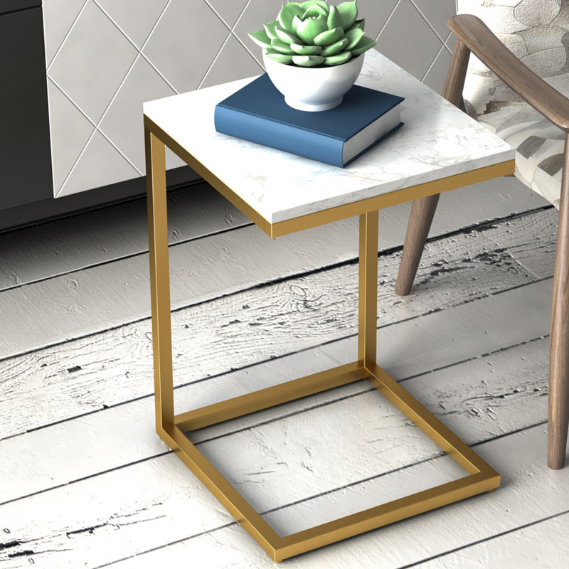 Scandinavian Accessible Luxury Iron Coffee Table, Simple Marble Sofa Side Table for Home Use, Creative Popular Square Small Table