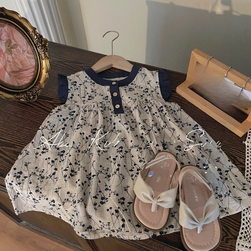 Korean Children's Summer Dress for Girls  New Trendy and Literary Baby Girls' Summer Floral Princess Skirts