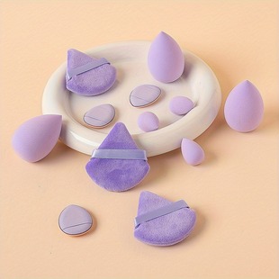 12-Piece Velvet Air Cushion Powder Puff Wet and Dry Triangular Shape Liquid Foundation Makeup Sponge Wholesale Peach Heart