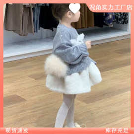 女童秋冬韩版小狗毛衣2024新款可爱宝宝针织衫儿童短裙套装两潮流