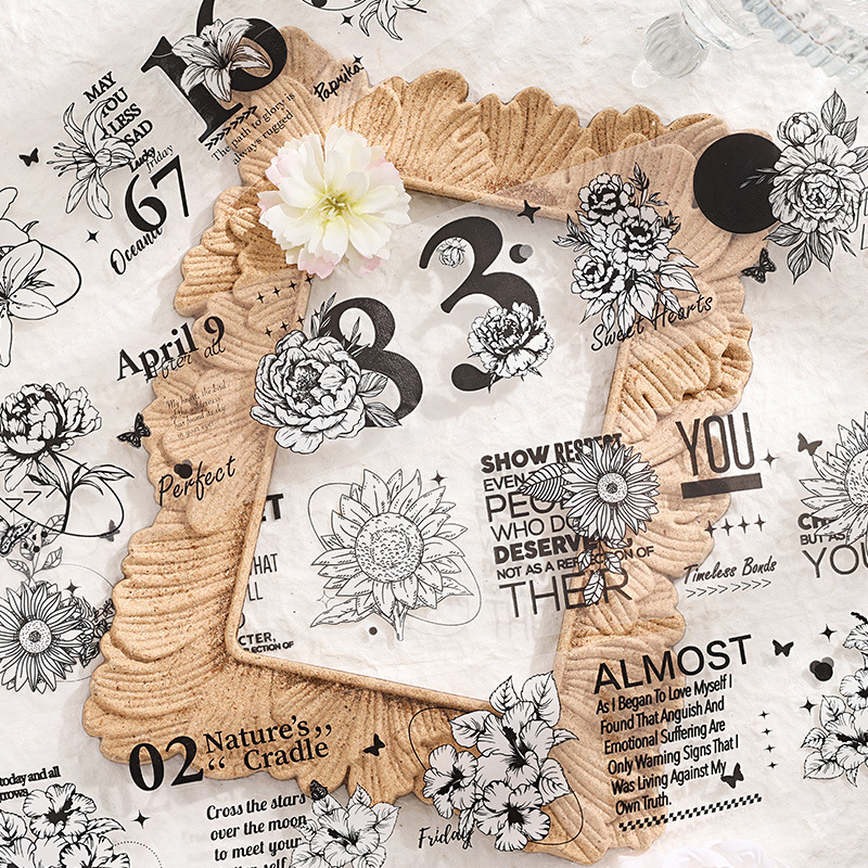 Palacio floral transparente impermeable pet cinta adhesiva caja diy libro de mano diario pegatinas retro transfronterizas flores pegatinas británicas