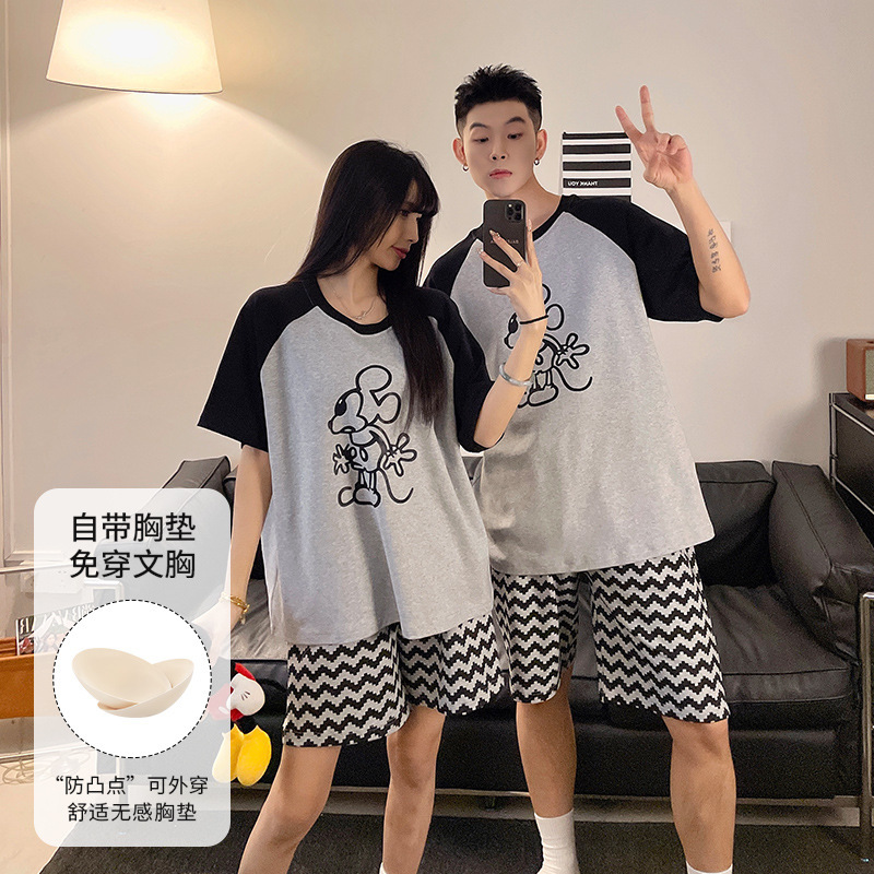 Men's and Women's Same Style Couple Pajamas 2025 New Summer Sweet and Cute Home Clothes Set That Can Be Worn Outside and Comes with Breast Pads Men's and Women's Same Style Couple Pajamas 2025 New Summer Sweet and Cute Home Clothes Set That Can Be Worn Outside and Comes with Breast Pads