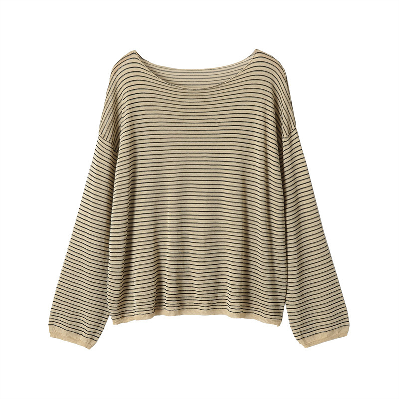 Foreign Trade Cross-Border Women's Clothing Wholesale 2026 Long-Sleeved Round Neck Fine Striped Thin Knit Sweater 3653007 Foreign Trade Cross-Border Women's Clothing Wholesale 2026 Long-Sleeved Round Neck Fine Striped Thin Knit Sweater 3653007