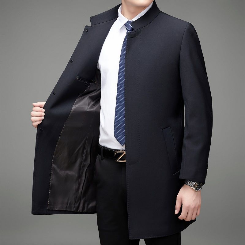 블루와 블랙 스탠드 칼라/미디엄 길이