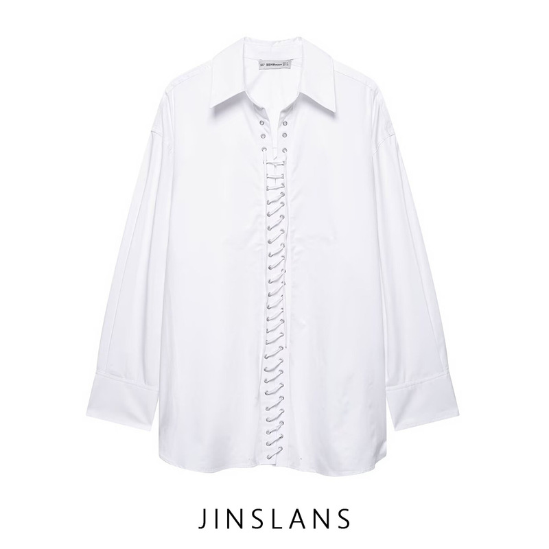 Cross-Border Za European and American Style Women's Clothing Aliexpress Ins Hot New Product French Fashion Versatile Front Lace-Up Shirt