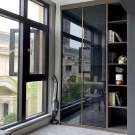 厂家定制极简玻璃门铝合金极窄平开门铝框钢化玻璃衣柜橱柜酒柜门