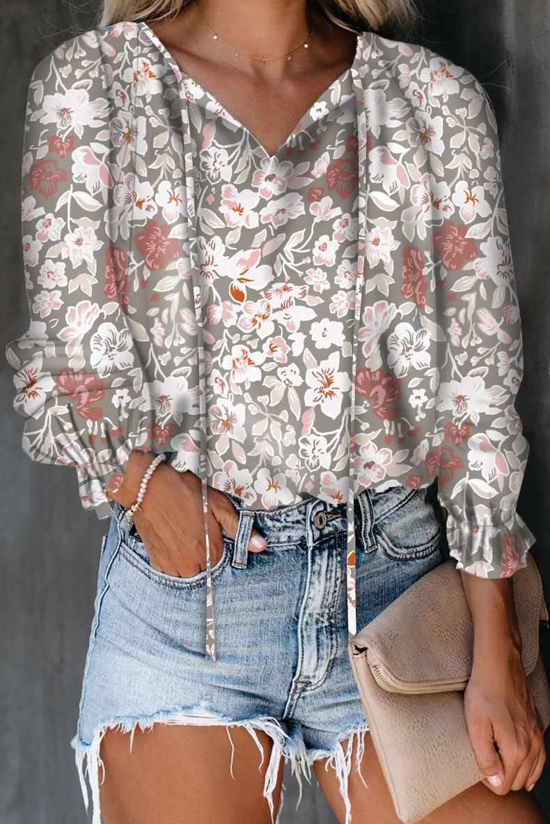 Comfort Function Loose Version Wholesale Women's Casual Printing Long Sleeve Printing Blouses