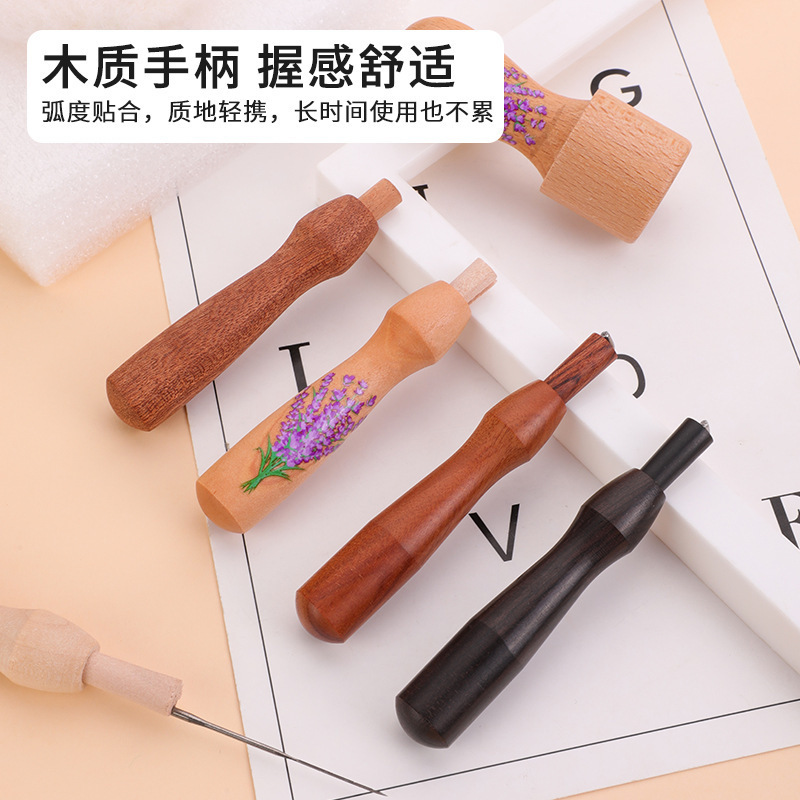 羊毛フェルトスタンパー（針付きウッドカラーウッドスタンパー） 手芸用フェルトニードルペン 木製パンチニードルホルダー|undefined