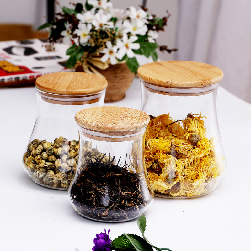 Frasco de almacenamiento de vidrio de borosilicato transparente Materiales Medicinales té perfumado fruta seca snack JAR cocina hogar almacenamiento tarro de té al por mayor