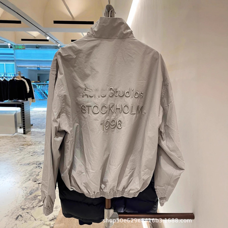 Cross-Border Ac Letter Embroider 1996 Loose Casual Hooded Zipper Jacket Stand Collar Zipper Windbreaker Jacket for Men and Women