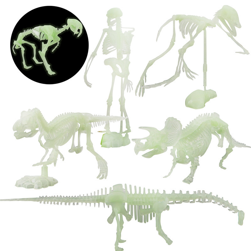 Simulación educativa para niños dinosaurio luminoso esqueleto modelo arqueológico juguete DIY ensamblado a mano fósil dinosaurio animal