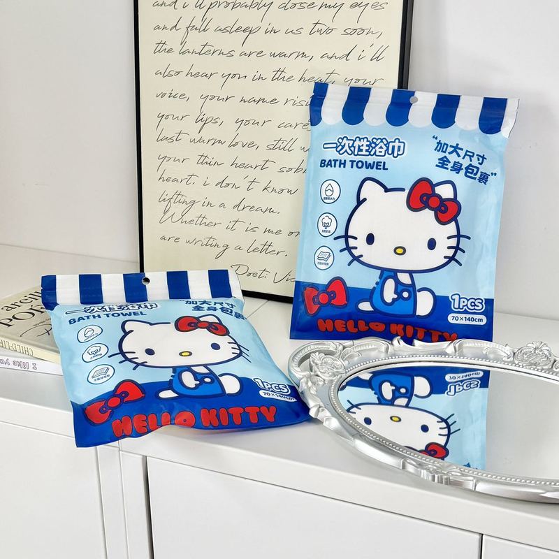 HelloKitty正版蓝色KT独立包装一次性浴巾出差旅行加厚吸水不掉毛|undefined