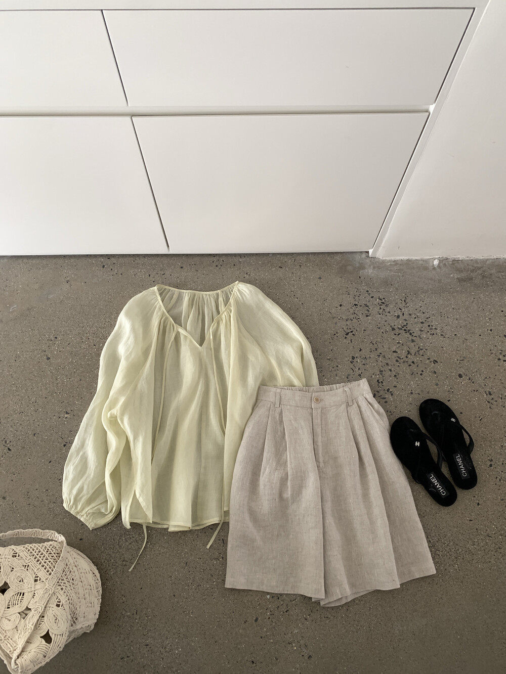 Áo sơ mi nữ linen tay dài cổ V dây buộc phong cách lười biếng — Xanh nước biển, màu hồng, Vàng nhạtcolor, trắng sữa chi tiết 22