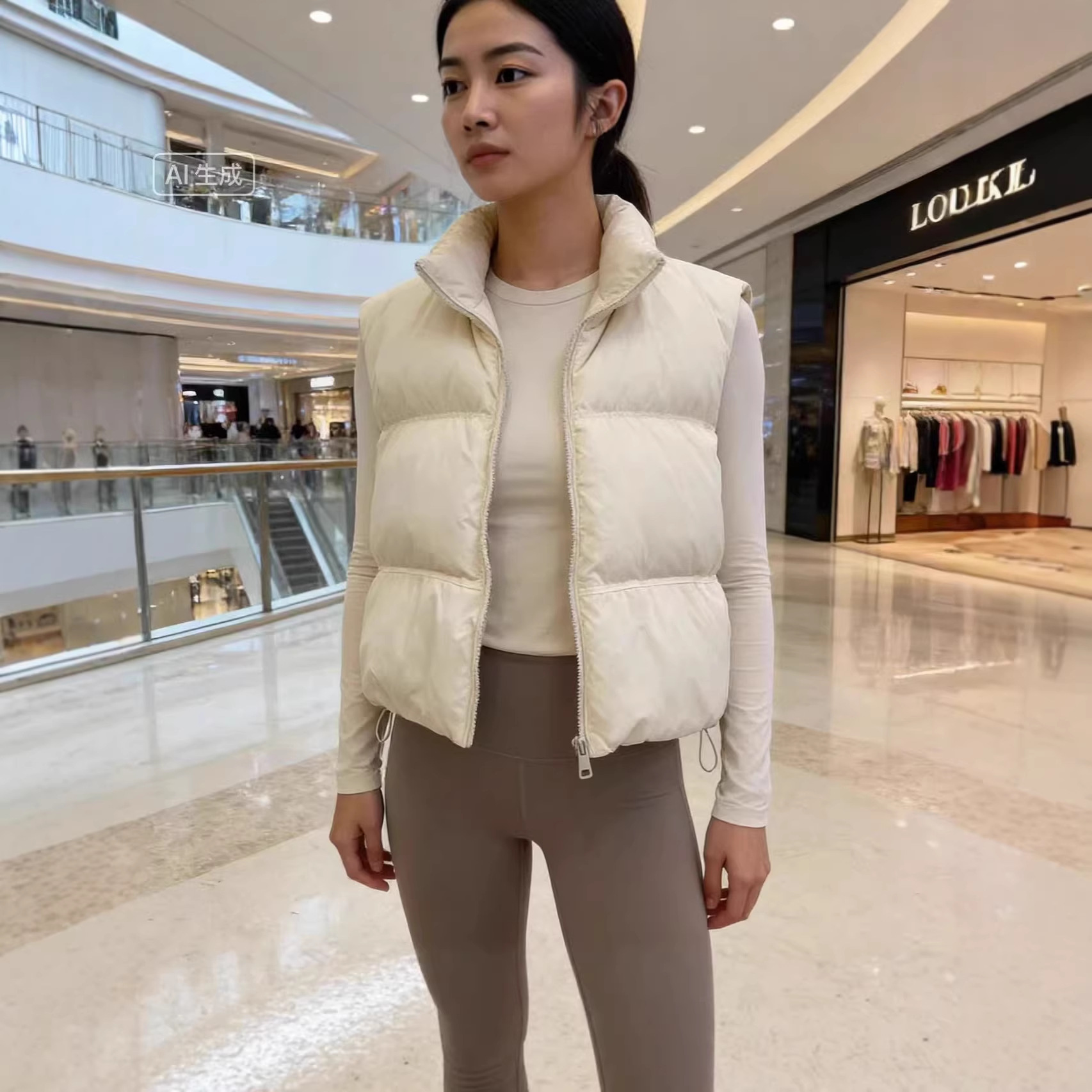 2026 Spring New Women's Short down Vest, Round Neck, Thickened, Loose Fit, Petite Size, White Duck down Vest Jacket