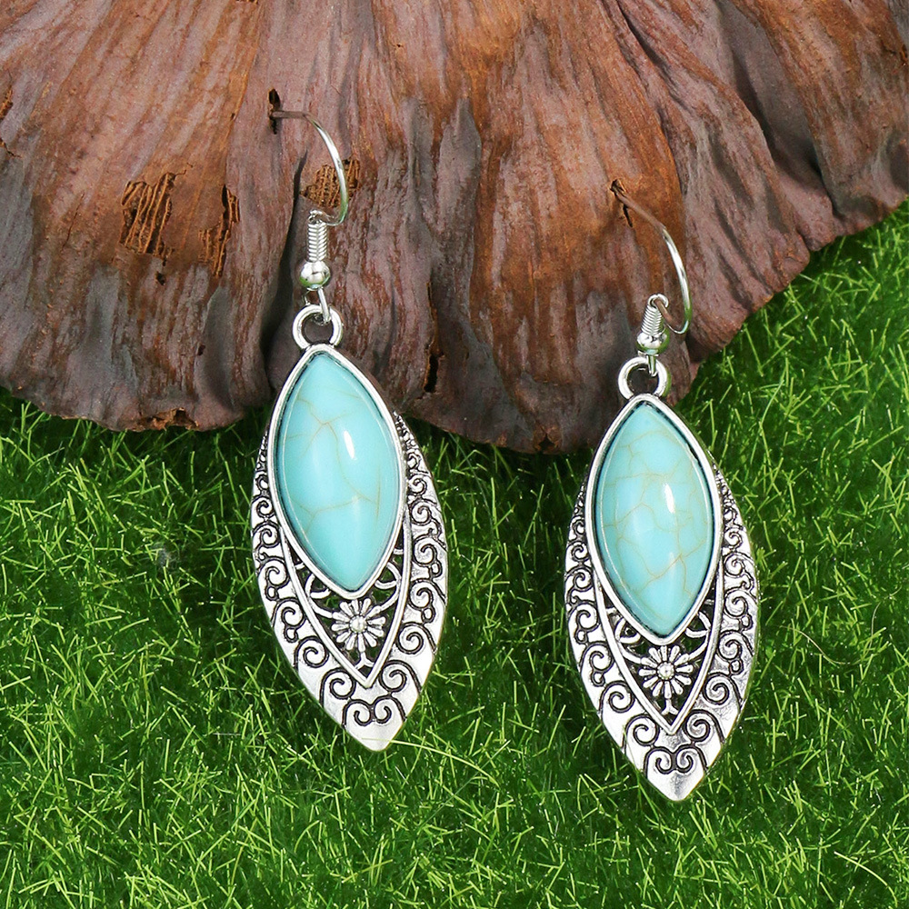 Color Block Pattern Ethnic Style Color Block Alloy Inlay Turquoise Women's Jewelry Set