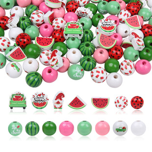 Watermelon Wooden Beads Summer Wooden Beads Watermelon Dwarfs Wooden Beads Color Wooden Beads Hemp Rope DIY Tassel Home Accessories