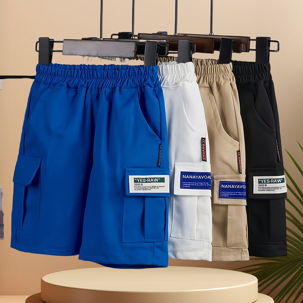 Boys' Summer Cotton Shorts, New Korean Style Trendy Summer Children's Five-Point Cargo Shorts, Boys' Mid-Length Shorts