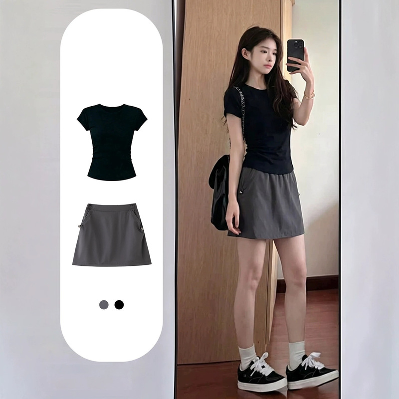 Summer Sports Suit, Workwear Shorts and Skirt for Women, 2026 New Super Popular Summer Outfit, Korean Style Complete Ootd Outfit