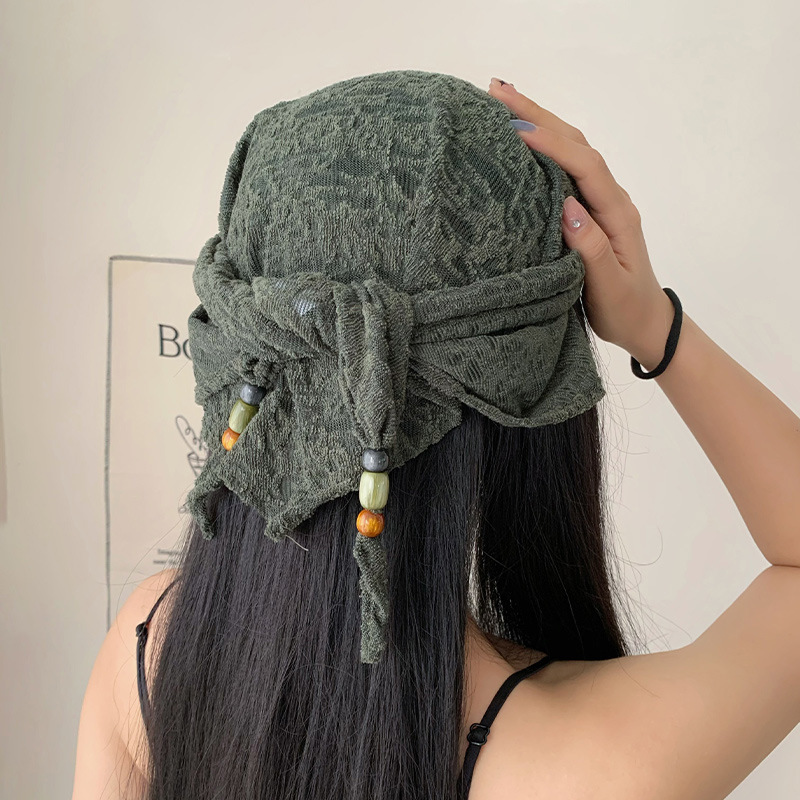 韩系小众设计木珠纹理三角巾女2025春夏季新款时尚百搭装饰包头巾|undefined