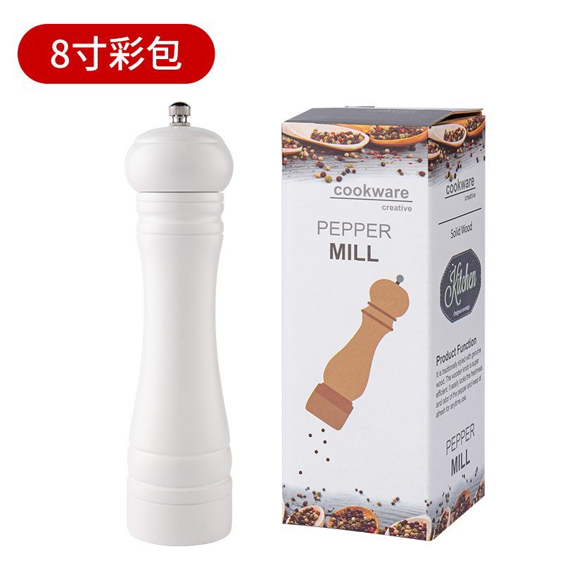 8-pulgadas en blanco y negro PU pintura molinillo de pimienta cocina hogar Rosa sal pimienta negro molino de pimienta condimento botella