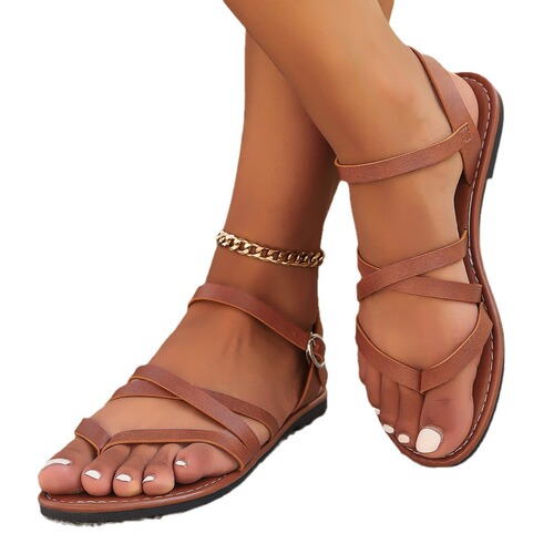 Plus-size women's flip-flop Roman-style flat sandals with cross-strap design—exclusive online store listing