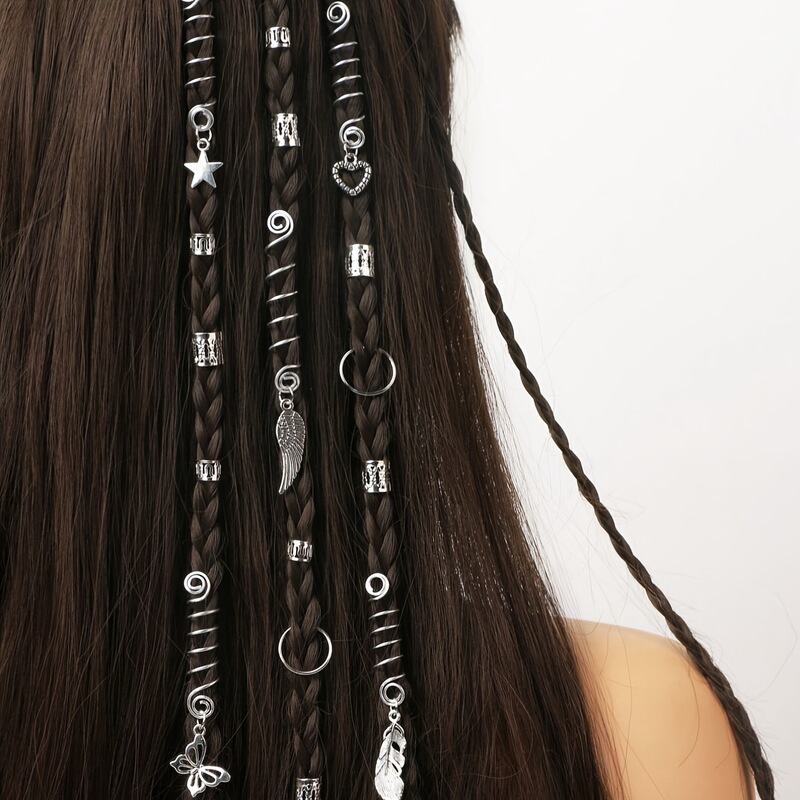 Chinese Style Minimalist Heart Pendant Dreadlock Hair Ring Sweet Cool Spicy Girl Star Butterfly Braided Hair Stage Photo Hair Clip for Women