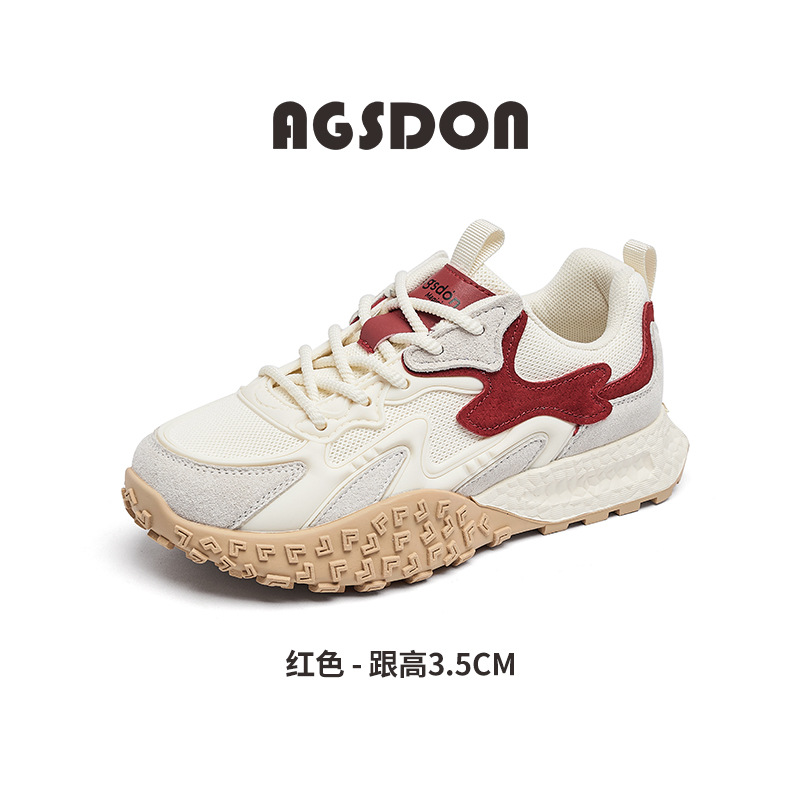 Zapatos de entrenamiento de la mujer 2025 nuevos zapatos de deporte casuales de suela gruesa de primavera retro rojo blanco pequeño Gump zapatos