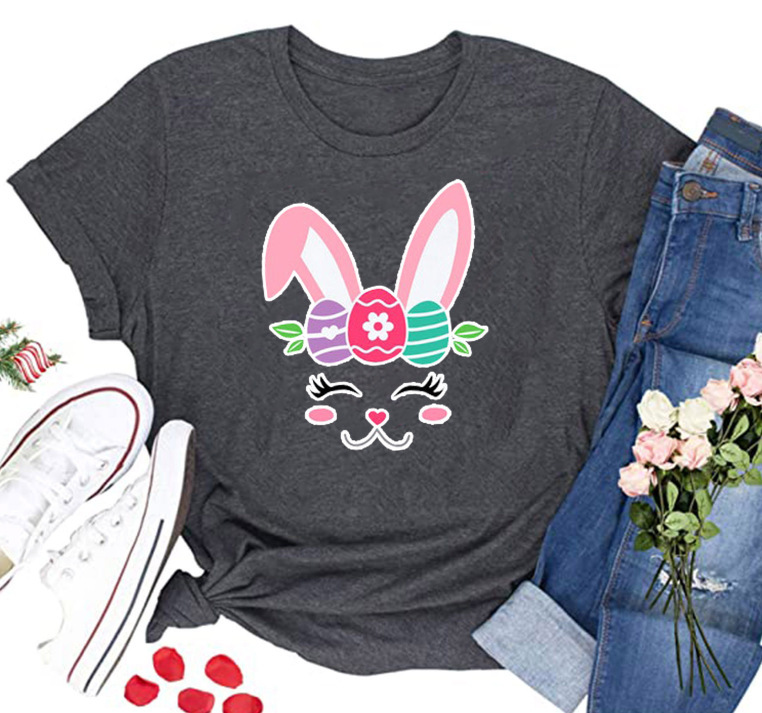 2024 Easter New Style Fun Printed Pattern Round Neck Short-Sleeved T-Shirt Women's Top Independent Site Aliexpress