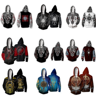 Cross-border Amazon cosplay zipper pullover sweater new game Viking Warrior 3D printed anime sweater