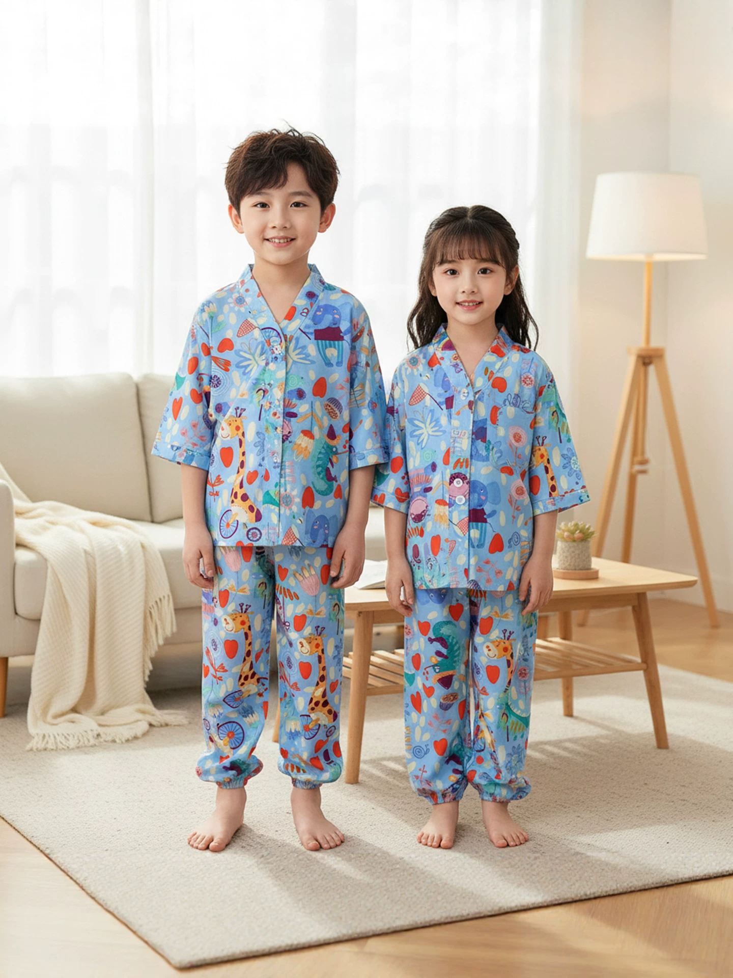 2026 nuevo pijama para niños verano niñas niñas niñas niños niños dibujos animados seda seda ropa delgada