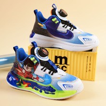 新款时尚小童儿童灯鞋旋转扣超迁防水皮面篮球鞋厂家批发一件代发