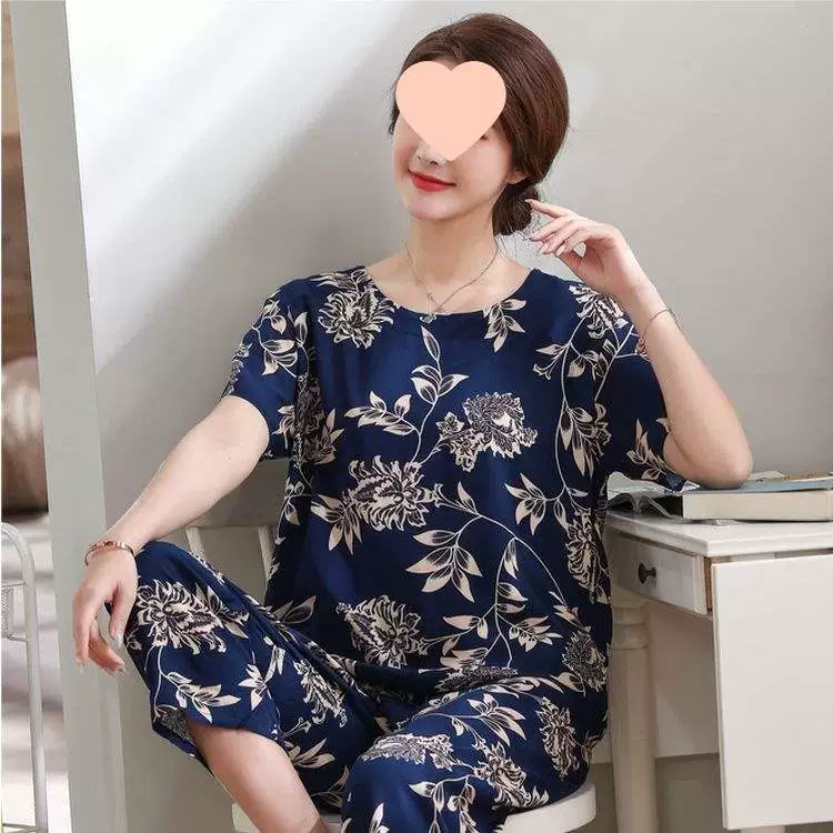 Летний женский комплект для пожилых, домашняя одежда для мамы, пижама, для среднего возраста, с коротким рукавом, плюс размер