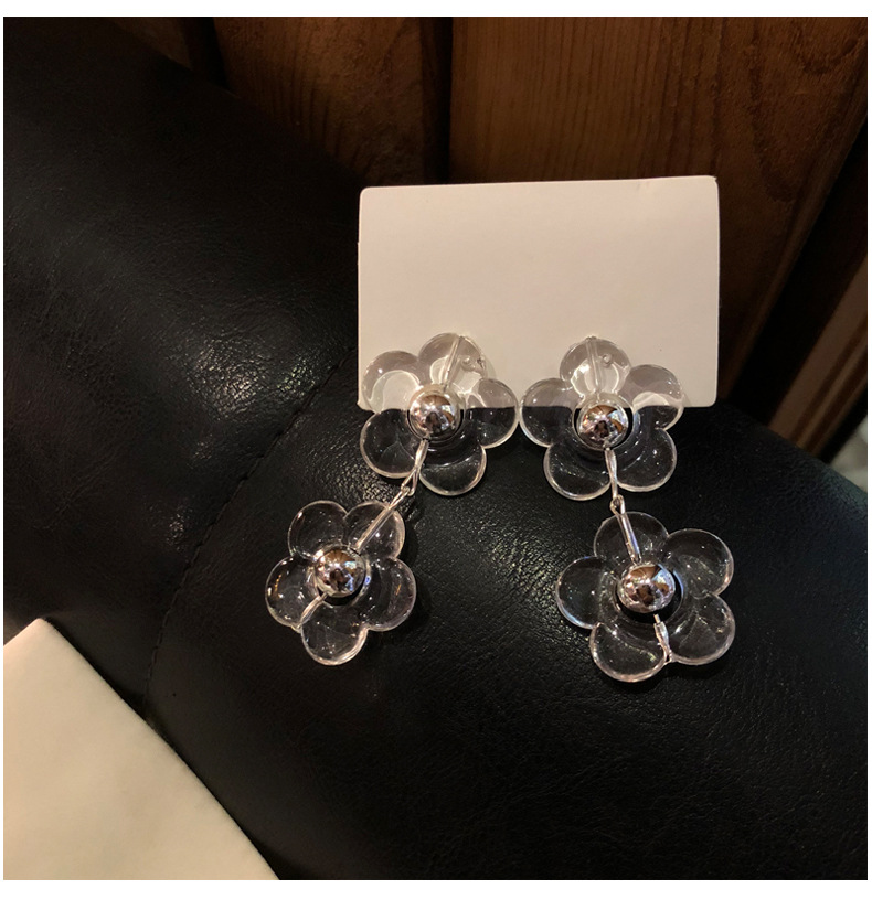 Simple Transparent Flower Long Earrings display picture 2