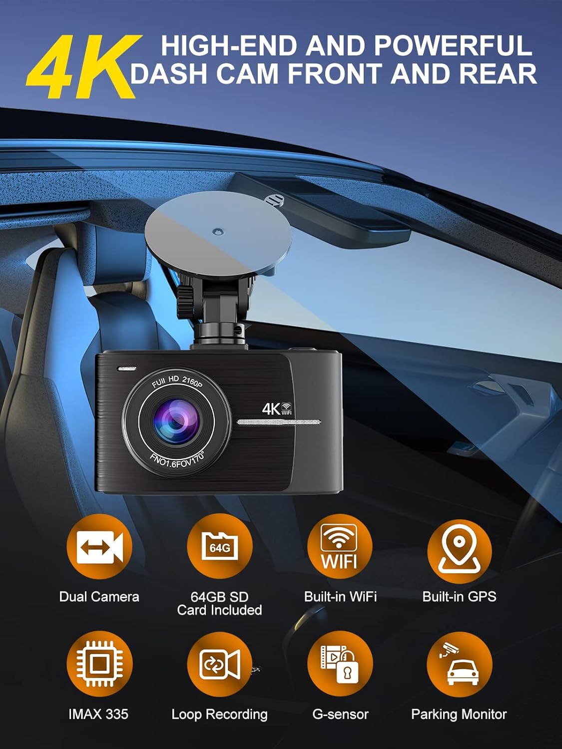 Cross-Border Model 3-Inch 5g Wifi Connected Gps Sony 335 High-Definition 4K Dual-Recording Driving Recorder with Parking Monitoring