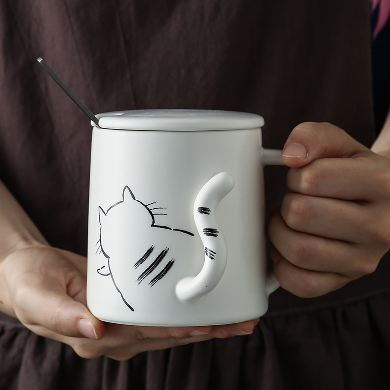 Taza de Cerámica Gato Tridimensional, Taza de Agua/Té/Café para Hogar u Oficina, Regalo de Graduación