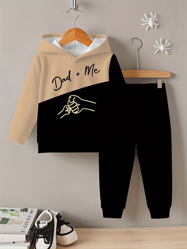 Baby and boy hooded hooded hoodie set, contrasting letter print, spring and autumn casual and comfortable suit, must-have outdoors