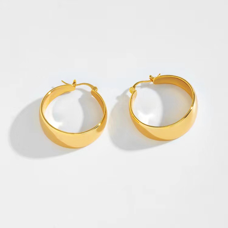 Solid Color Pattern Women'S Gender PVD Coated 18K Gold Real Gold Plated Solid Color 201 Stainless Steel Fashion Waterproof Non Tarnish Hoop Earrings