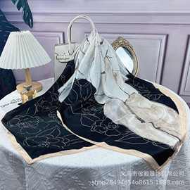新款丽锦缎丝巾女110×110cm大方巾百搭印花装饰防晒披肩夏季批发