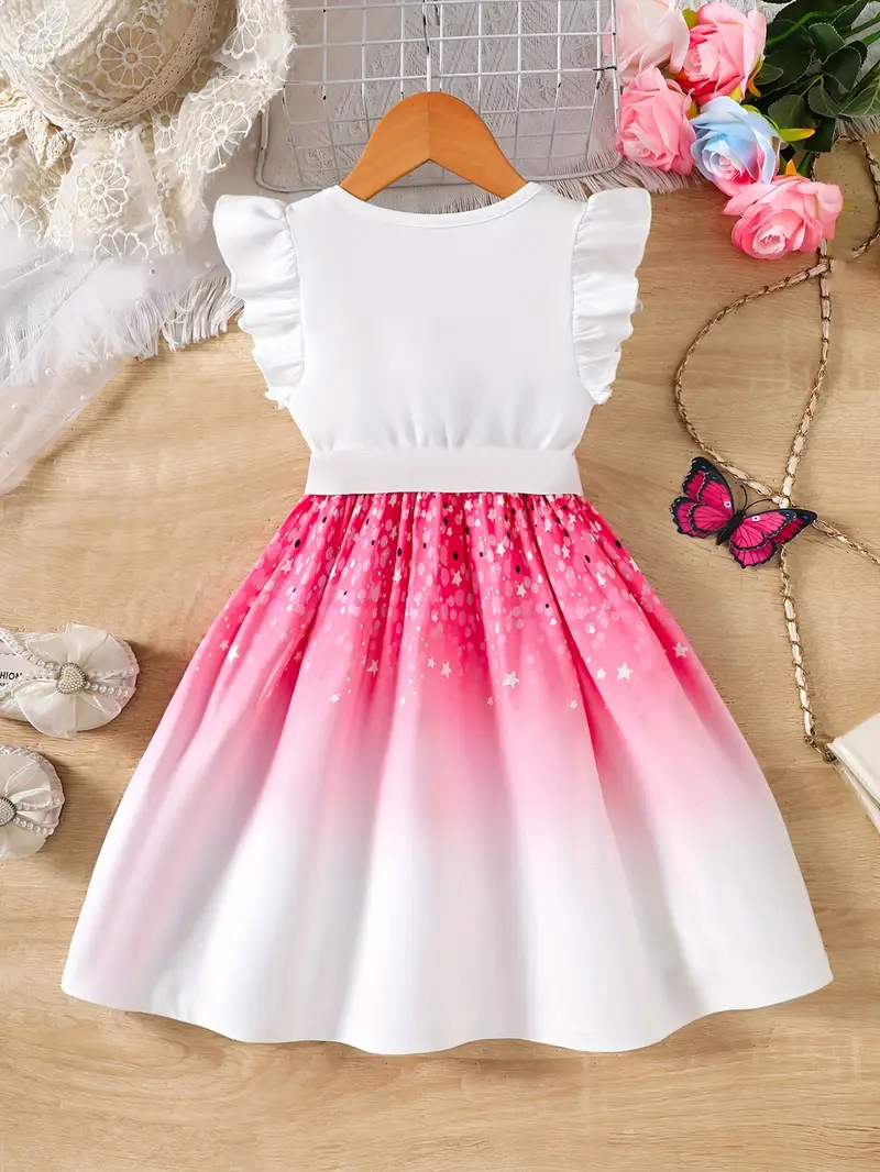 2025 vestido transfronterizo para niñas, posicionamiento de mariposas, vestido de princesa con estampado digital, vestido de manga voladora para niños europeos y americanos