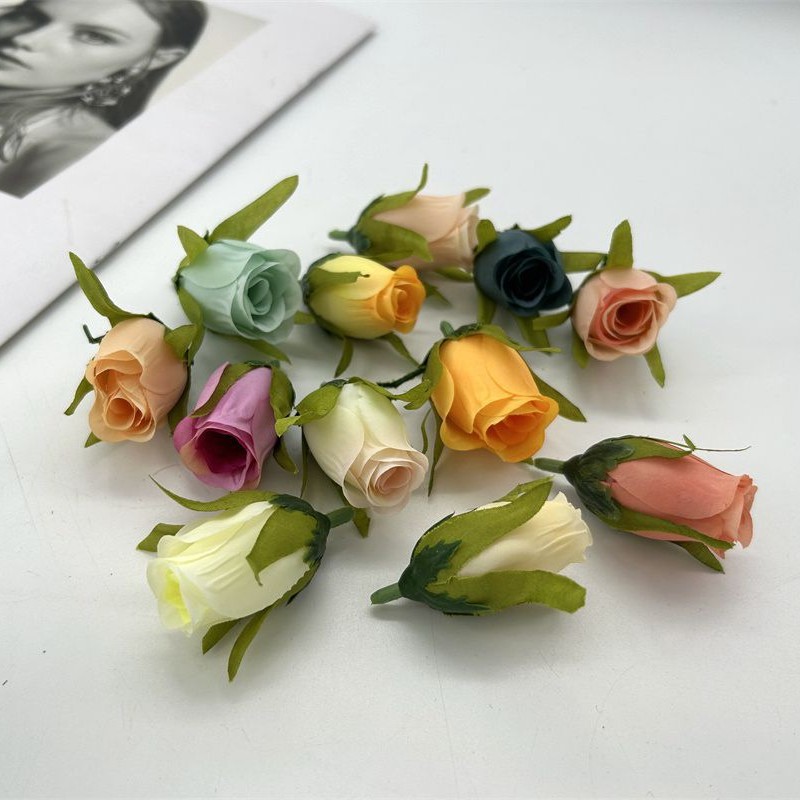 厂家直销仿真花头 玫瑰花蕾 批发喜糖盒 伴手礼装饰 小玫瑰花蕾