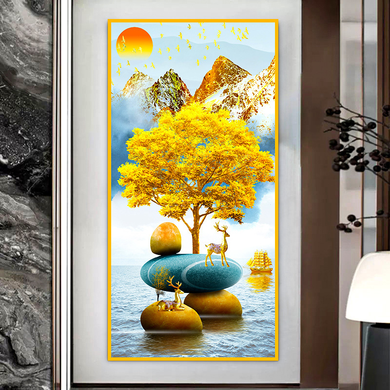 入户玄关装饰画正对门九鱼图走廊过道挂画轻奢背景墙贴画自粘壁画|undefined