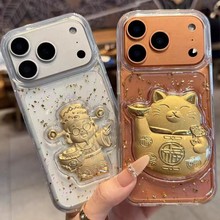 适用苹果17promax手机壳新款iphone16金箔招财福猫15pro保护套