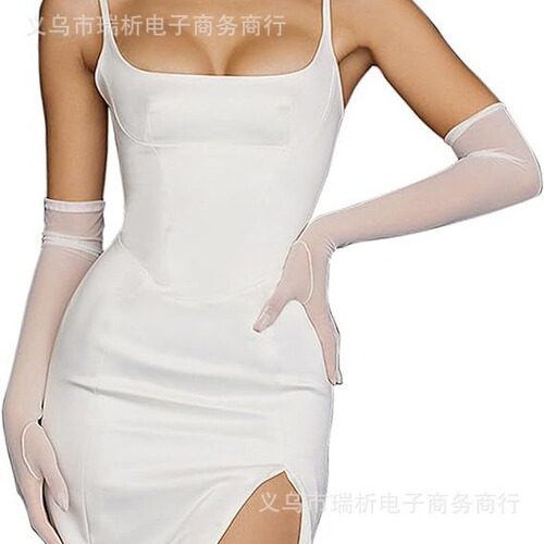 Women's thin mesh long gloves black elastic lace net semi-transparent opera Halloween party gloves