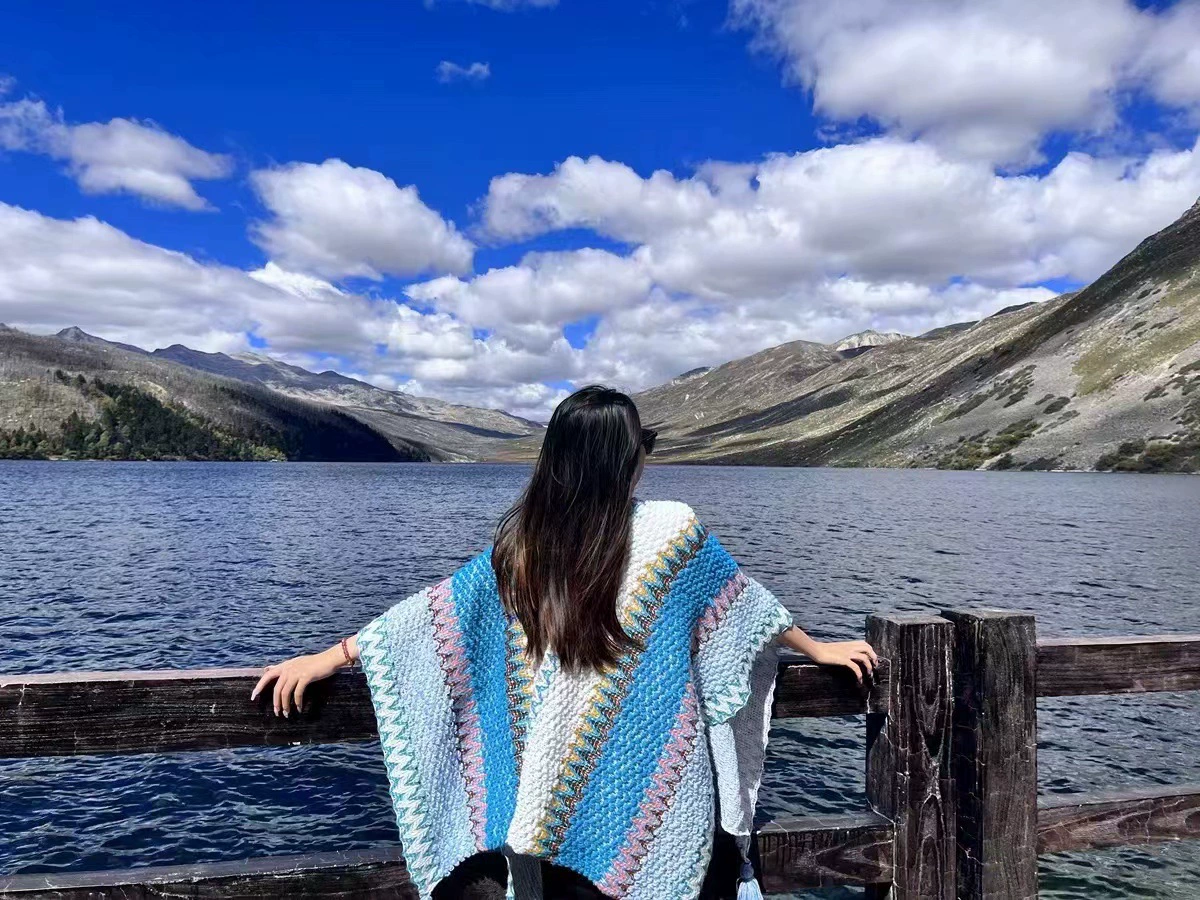 Этническое плащ-пальто, шерстяной knitted плащ, подвеска ручной работы с кисточками для путешествий
