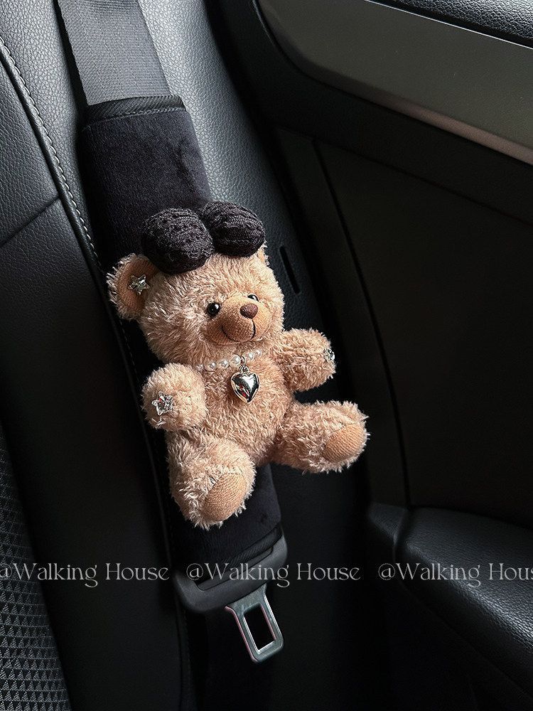 Car Seatbelt Decorative Shoulder Pads, Cute and High-End, Maillard Bear Plush Car Interior Decoration Gift
