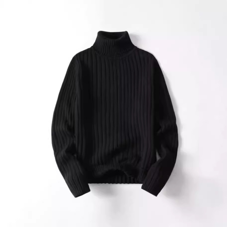 Férfi ruházat őszi és téli garbós pulóver divatos karcsúsított vastagított nagy alsó vonalú pulóver ifjúsági hosszú ujjú egyszínű pulóver_voghion.com