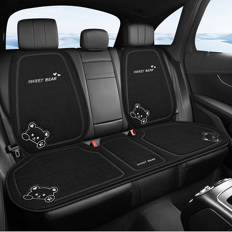 Seat cushion, linen single-piece seat cover, rear seat cushion, suitable for all seasons, cartoon design, for car interiors, for women